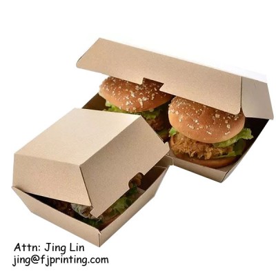 Eco friendly custom printed food grade corrugated paperboard packaging take out delivery double burger box