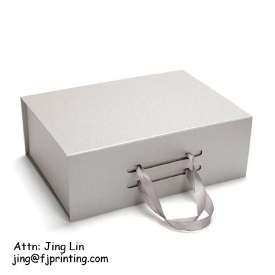 Customized printing flat foldable luxury cardboard luxury packaging gift paper boxes with ribbon handle